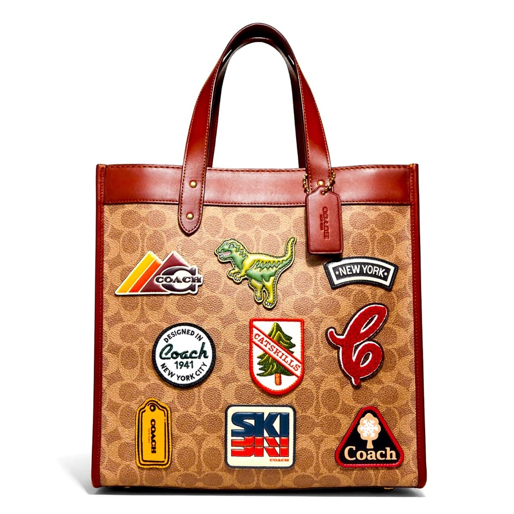 Coach Field Tote In Signature Canvas With Patches